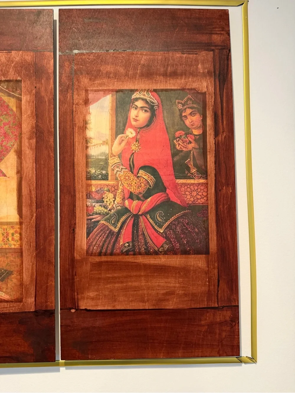 Wooden Panel Vintage-Style Persian Lady Wooden Wall Art Print rustic Brown & Red